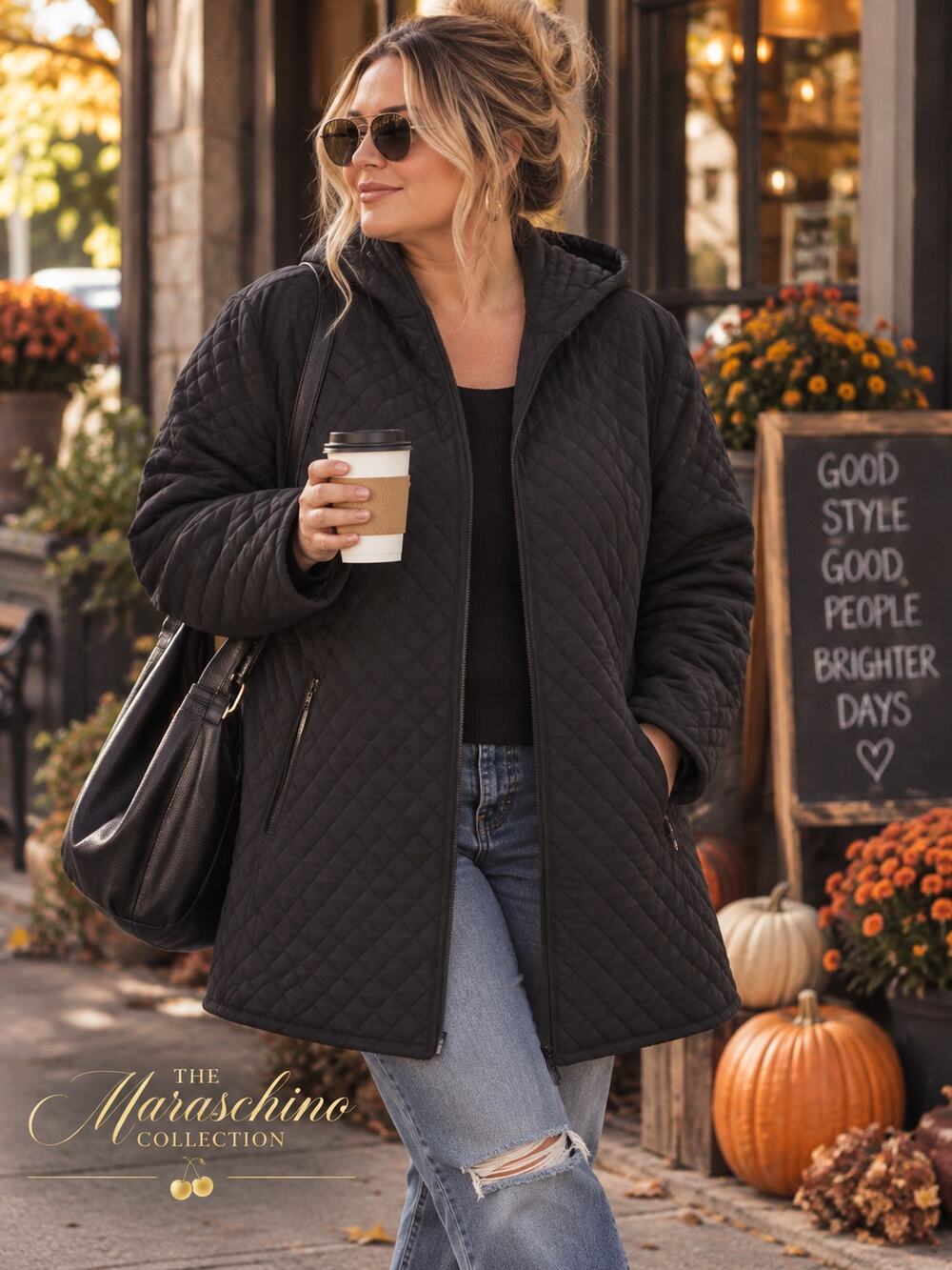 Vintage 90s Gallery Woman Black Quilted Hooded Jacket 2X Normcore Retro Capsule